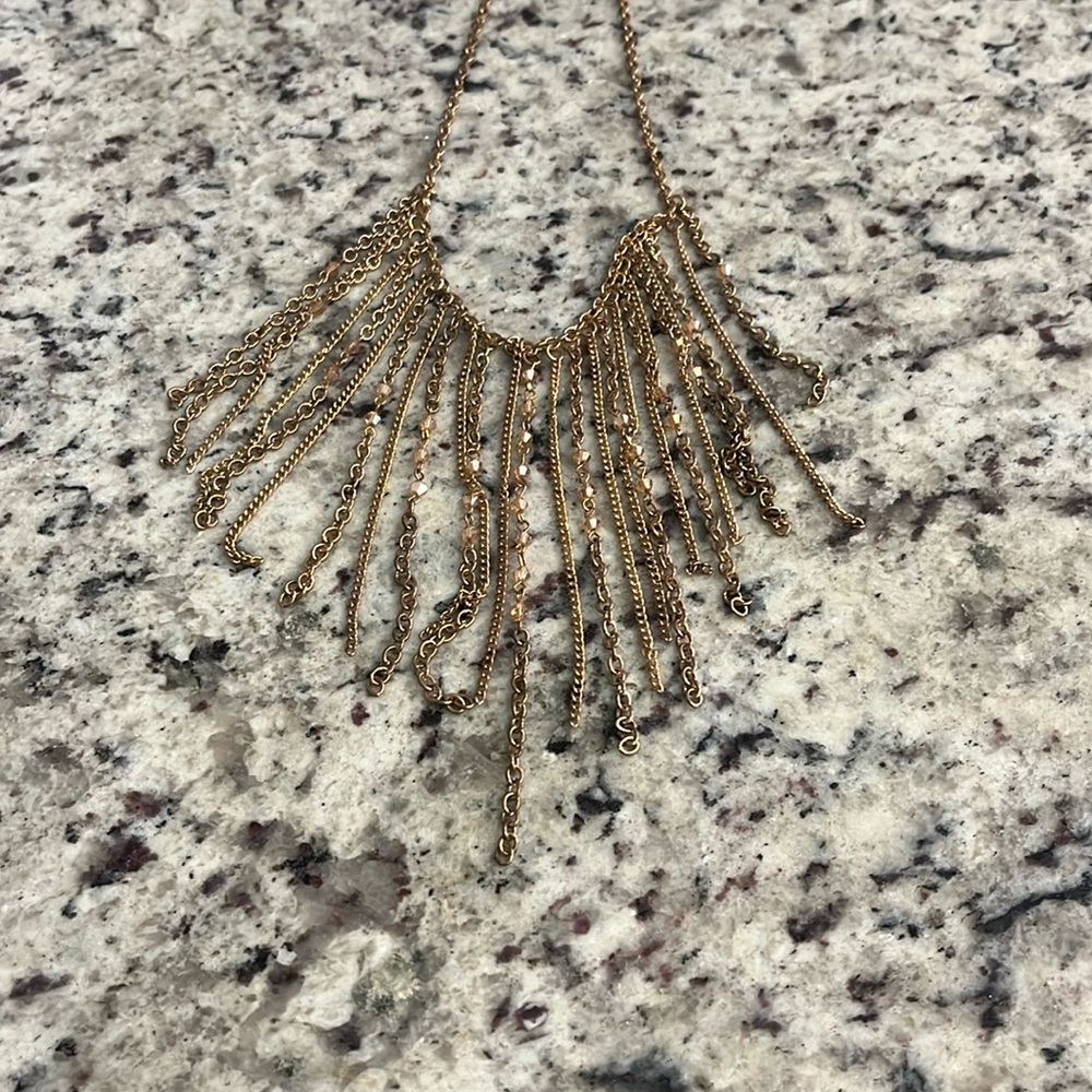 Paparazzi Gold Statement Necklace with Fringe Design and earrings set - Picture 6 of 9